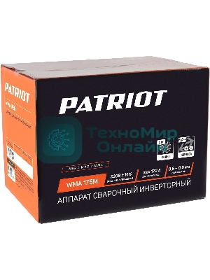 Полуавтомат сварочный инверторный PATRIOT WMA 175M MIG/MAG/MMA, полуавтоматическая сварка в среде газа (MIG/MAG) стальной и флюсовой проволокой 0.6/0.8 мм, сварка электродом (MMA) до 4мм, сварочный ток в режиме MIG: 40-170А; сварочный ток в режиме MMA: 40-170А; ПВ при макс. токе: 60%