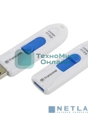 Флешка USB Transcend JetFlash 790 (TS64GJF790W), 64Gb, USB 3.0, R/W 70/25, белый/синий