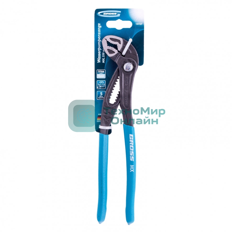 Клещи переставные Gross кнопочный механизм, обливные рукоятки, 250 мм