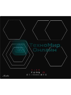 Встраиваемые электрические панели Monsher MHE 6019 Независимая стеклокерамическая варочная поверхность,Ширина 60 см, 4 зоны ускоренного нагрева,Электронное сенсорное управление,5 цифровых дисплеев, 9 уровней мощности, 1 двойная зона нагрева, 1 овальная зона нагрева, таймер, индикаторы остаточного тепла