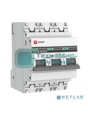 Выключатель автоматический EKF mcb4763-3-50C-pro 3P 50А (C) 4,5kA ВА 47-63 EKF PROxima