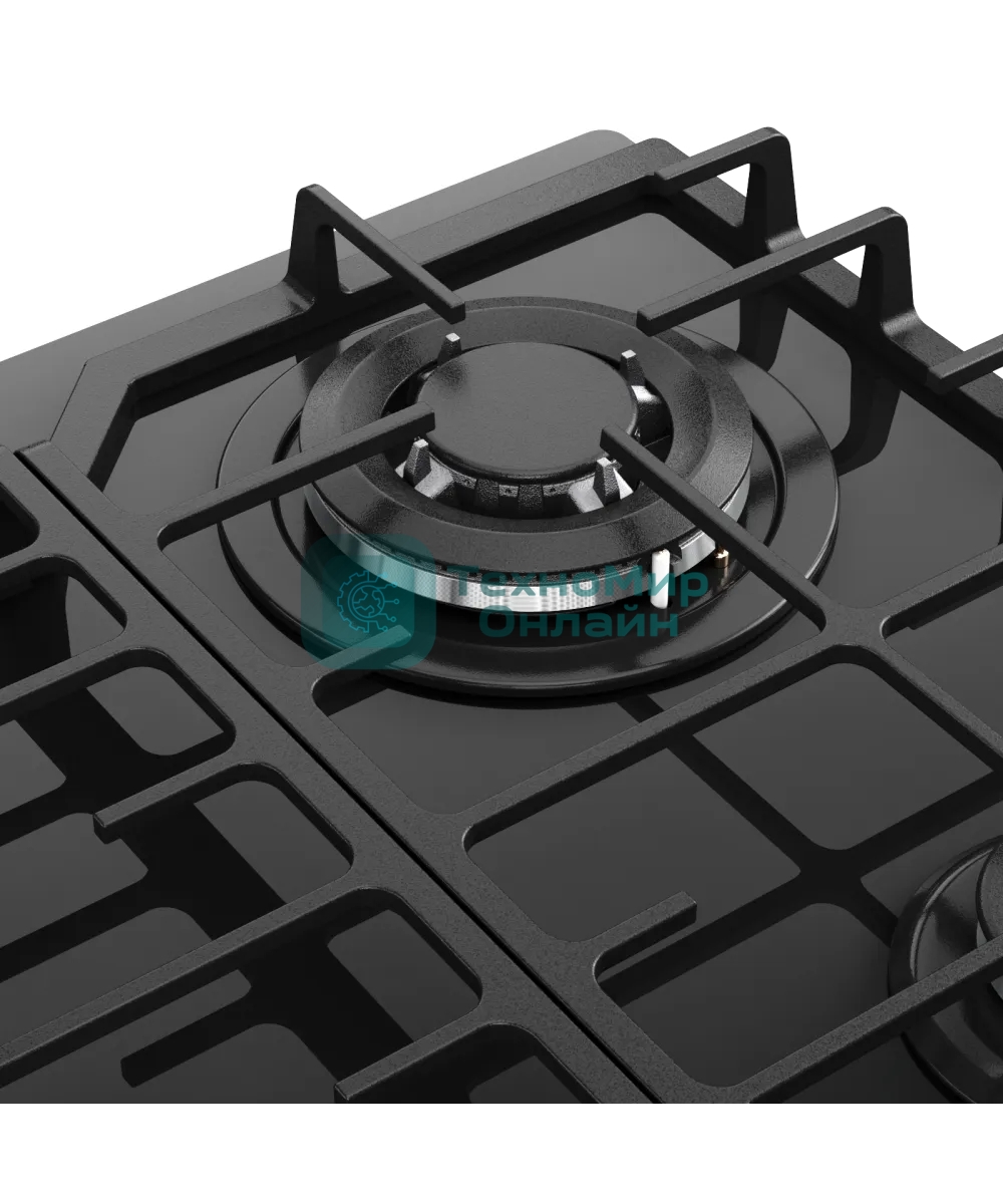 Варочная панель Kuppersberg FG 66 B газ, High-Tech, 59 см, автоматический электроподжиг, газ-контроль, форсунки под сжиженый газ, SABAF конфорки, чугунные решетки, цвет черный, цвет фурнитуры черный