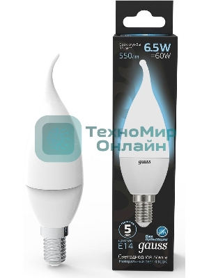 Лампа светодиодная Gauss Tailed 6.5Вт свеча 4100К белый E14 550лм 150-265В