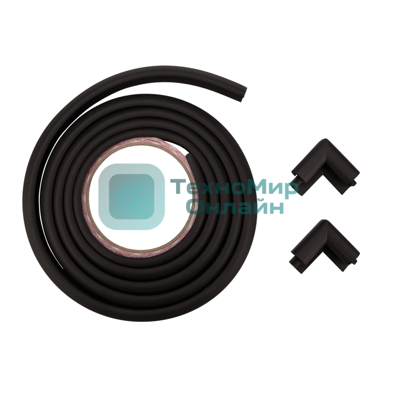 Набор: тонкая мягкая универсальная лента для крепления на острые края (NBR,14x4x2000 мм) + 4 мягкие насадки-протектора 