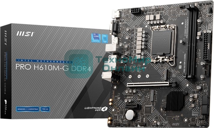Материнская плата MSI PRO H610M-G, LGA 1700, Intel H610, 2xDDR5, 4xSATA, 1xM.2, 1xPCIe 4.0 x16, 1xPCIe 3.0 x1, 1xHDMI, 1xDP, 1xVGA, 1xRJ45 1Gb, 2xUSB-A 3.2 Gen 1, 4xUSB-A 2.0, 3x3.5мм, 7.1, mATX