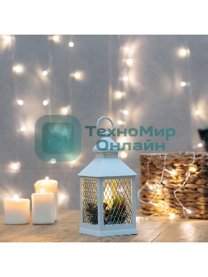 Декоративный фонарь со свечкой, белый корпус, размер 10.5х10.5х24 см, цвет ТЕПЛЫЙ БЕЛЫЙ