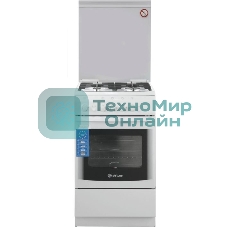 Плита Газовая De Luxe 506040.14г (кр) ЧР белый (стеклянная крышка) реш.чугун