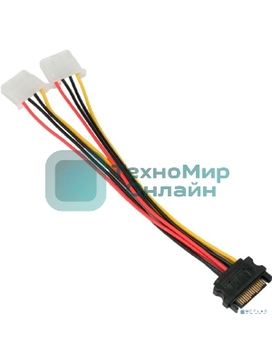 Кабель питания SATA Cablexpert CC-SATA-2MOLEX-20CM, Sata 15pin/2x Molex 4pin, 20 см, пакет