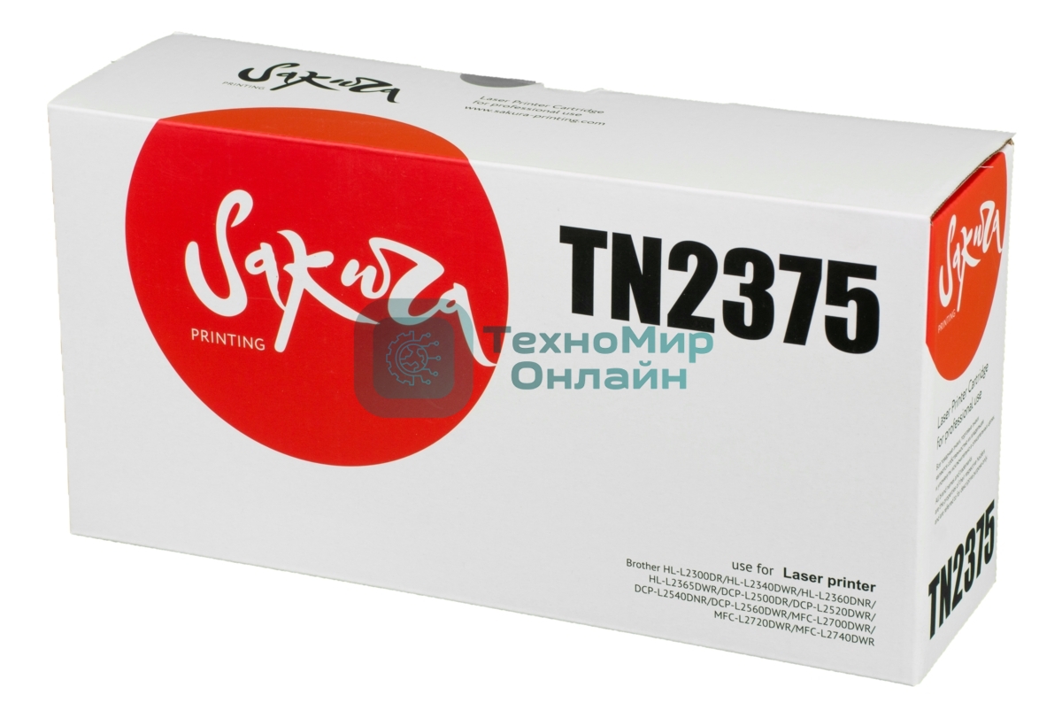 Картридж лазерный Sakura TN2375 для Brother HL-L2300DR, HL-L2340DWR, HL-L2360DNR, HL-L2365DWR, DCP-L2500DR, DCP-L2520DWR, DCP-L2540DNR, DCP-L2560DWR, MFC-L2700DWR, MFC-L2720DWR, MFC-L2740DWR, 2600 к.