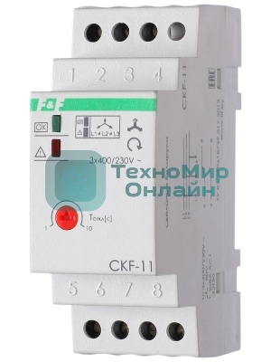 Реле контроля фаз для сетей с изолированной нейтралью CKF-11 (монтаж на DIN-рейке 35мм; регулировка задержки отключения; контроль чередования фаз; 3х400В 8А 1Z 1R IP20)(аналог ЕЛ-11Е) F&F EA04.004.003