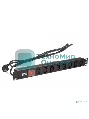 Блок ITK PH12-8C131 PDU 8 розеток C13 с LED выкл,1U, шнур 2м вилка нем.ст