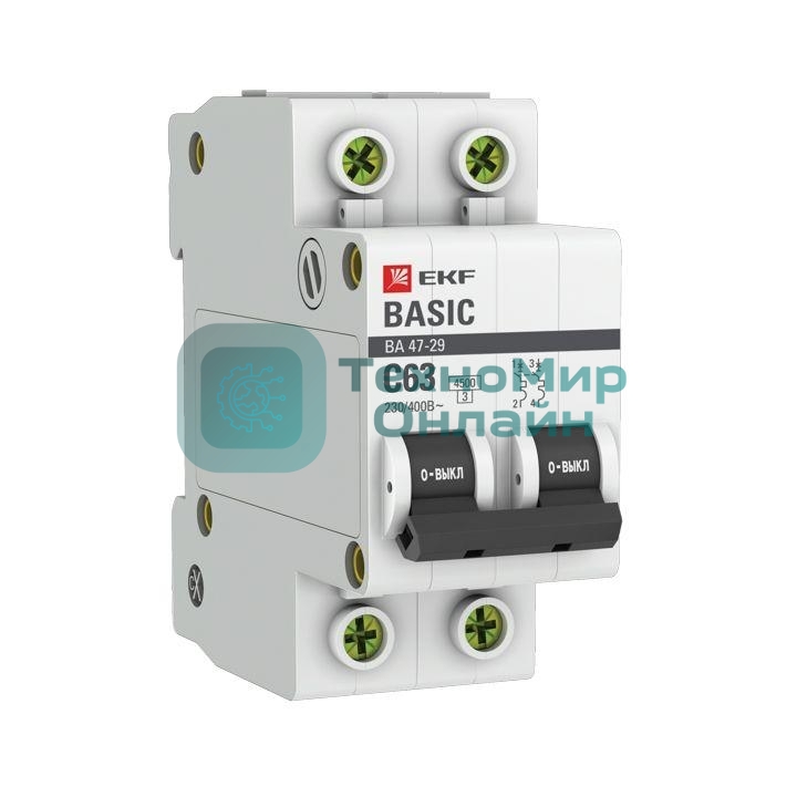 Выключатель автоматический EKF mcb4729-2-63C 2P 63А (C) 4,5кА ВА 47-29 Basic