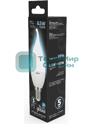 Лампа светодиодная Gauss Tailed 6.5Вт свеча 4100К белый E14 550лм 150-265В