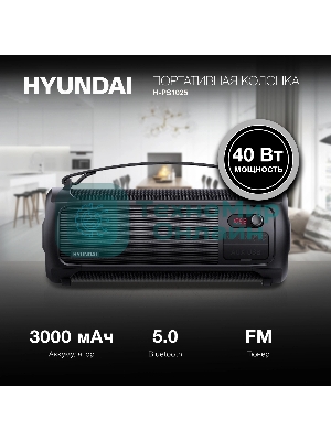 Колонка портативная Hyundai H-PS1025 черный 40W 2.0 BT 10м 3000mAh
