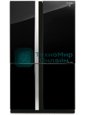 Холодильник Sharp SJGX98PBK черный стекло трехкамерный 394/211л морозилка снизу, No Frost, Side by Side