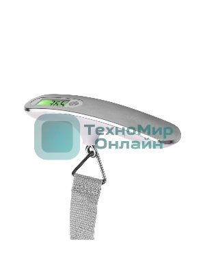 Безмен Galaxy LINE GL 2833, серый, ЖК-дисплей с подсветкой зеленого цвета, максимально допустимый вес 50 кг, цена деления 10 г, функция обнуления массы тары, индикатор перегрузки, индикация низкого заряда элемента питания, крюк и ремень для взвешивания, единицы измерения: грамм, килограмм, фунт, унция, элемент питания типа 