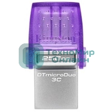 Флешка USB Kingston DataTraveler microDuo 3C (DTDUO3CG3/256GB), 256Gb, USB 3.2 Gen 1/Type-C, R/W 200/15, фиолетовый