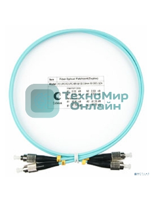 Комм. шнур оптический Cabeus Tight Buffer, Duplex FC/FC, OM3 50/125, LSZH, 1м, d= 3мм, черный хвостовик, аква