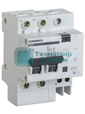 Выключатель автоматический дифференциального тока 2п 25А 30мА АД12 GENERICA IEK MAD15-2-025-C-030