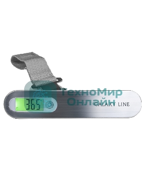 Безмен Galaxy LINE GL 2833, серый, ЖК-дисплей с подсветкой зеленого цвета, максимально допустимый вес 50 кг, цена деления 10 г, функция обнуления массы тары, индикатор перегрузки, индикация низкого заряда элемента питания, крюк и ремень для взвешивания, единицы измерения: грамм, килограмм, фунт, унция, элемент питания типа 