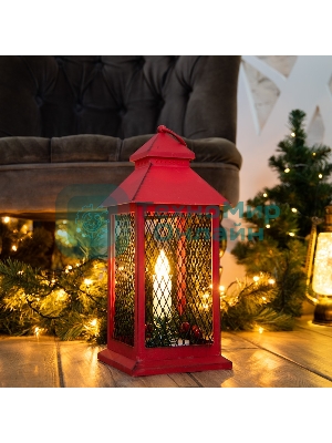 Декоративный фонарь Neon-night со свечкой, красный корпус, размер 13.5х13.5х30,5 см, цвет теплый белый