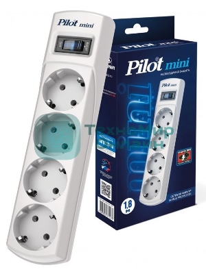 Сетевой фильтр Pilot mini 1.8 м, 4 розетки, белый, коробка