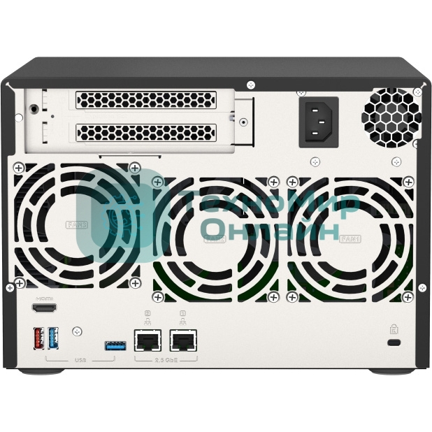 Сетевое хранилище без дисков SMB QNAP TVS-675-8G NAS, 6-tray w/o HDD, 2xM.2 SSD Slot, 1xHDMI-port. CPU 8-сore 64-bit x86 KX-U6580 2.5 GHz, 8GB DDR4 (1 x 8GB) up to 64GB (2 x 32GB), 2x 2.5 Gigabit LAN