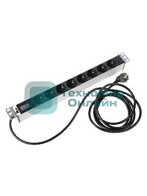 Блок розеток Rem-16 с амперметром, 8 Shuko, 16A, алюм., 19