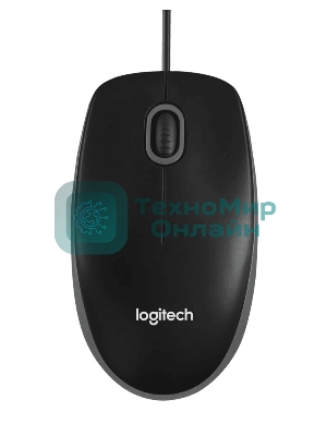 Мышь проводная Logitech B100 черный, 1000 dpi, USB, кнопки - 3