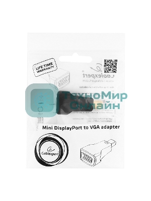 Переходник miniDisplayPort - VGA, Cablexpert A-mDPM-VGAF-01, 20M/15F, черный, пакет