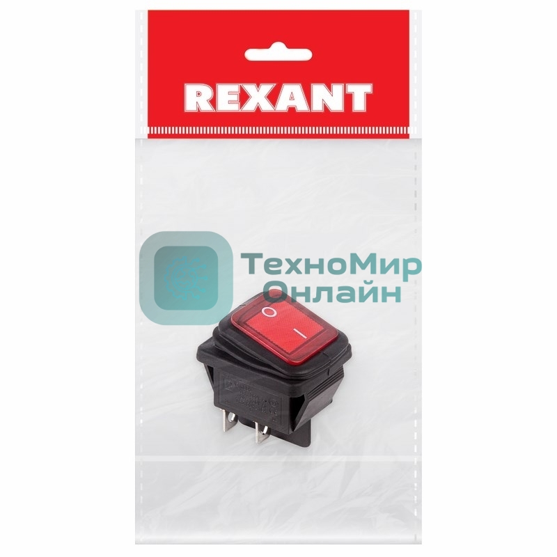 Выключатель клавишный Rexant 250V 15А (4с) ON-OFF красный с подсветкой, влагозащита (RWB-507) Индивидуальная упаковка 1 шт