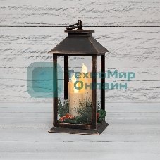 Декоративный фонарь Neon-night со свечкой и шишкой, бронзовый корпус, размер 14x14x27 см, цвет теплый белый