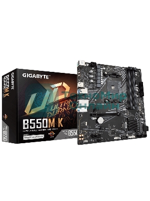 Материнская плата Gigabyte B550M K, AM4, AMD B550, 4xDDR4, 4xSATA, 2xM.2, 1xPCIe 4.0 x16, 1xPCIe x1, 1xHDMI, 1xDP, 1x 1Gb LAN, 4xUSB-A 3.2 Gen 1, 4xUSB-A 2.0, 3x3.5 мм, 7.1, mATX