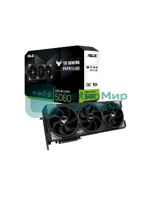 Видеокарта ASUS TUF-RTX 5080-O16G-GAMINGRTX 5080,HDMIx2,DPx3,16G,D7; 90YV0M30-M0NA00 (TUF-RTX 5080-O16G-GAMING)