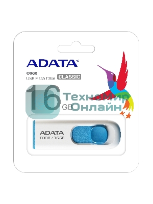 Флешка USB ADATA C008 (AC008-16G-RWE), 16Gb, USB 2.0, R/W 15/5, белый/синий