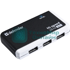 Разветвитель USB Defender QUADRO INFIX USB2.0 - 4 порта, скор. - до 480 Мбит/с, + кабель USB 2.0 A(M) - MiniB (M) - 1м.
