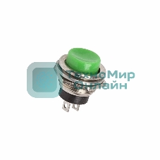 Выключатель-кнопка металл Rexant 250V 2А (2с) (ON)-OFF Ø16.2 зеленый