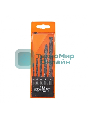 Набор сверл по металлу Sparta 4-5-6-8-10 мм, HSS, 5 шт., пласт. бокс, цилиндрический хвостовик