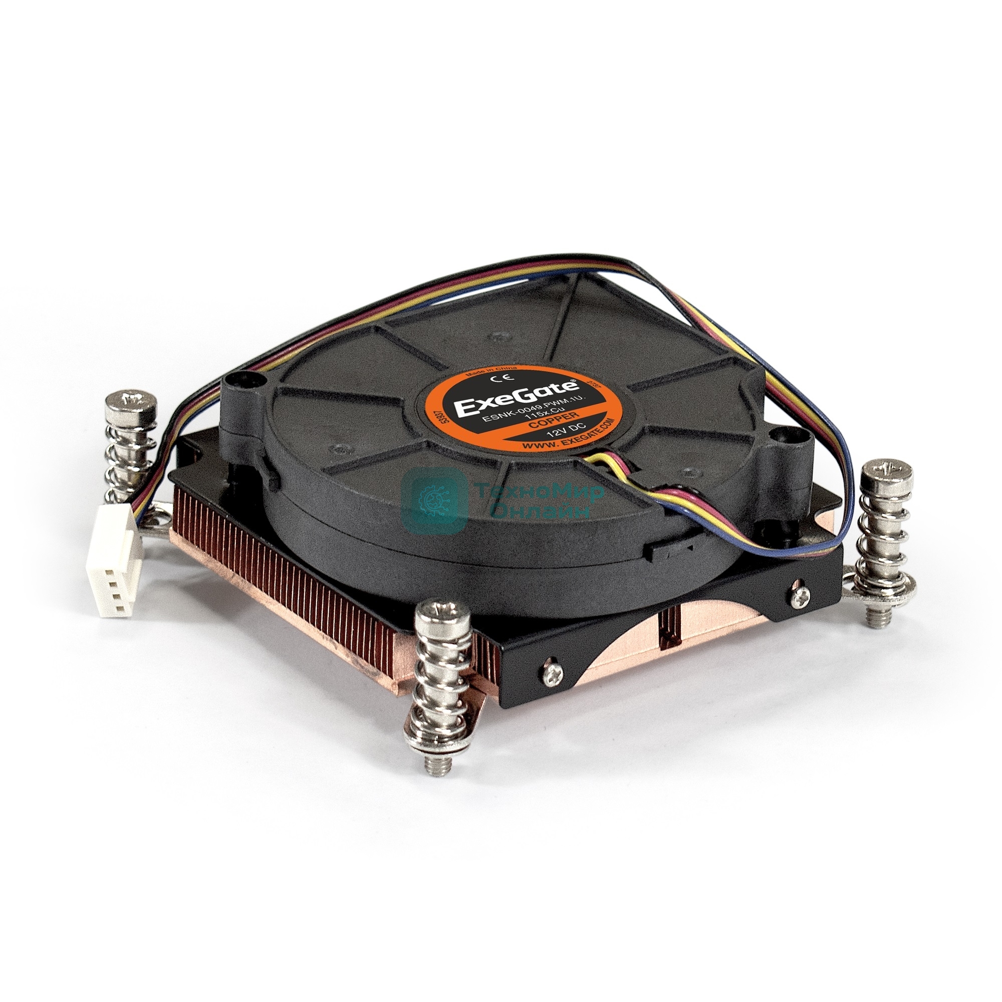 Кулер для процессора ExeGate ESNK-0049.PWM.1U.115x.Cu бронзовый, 75 мм, медь, 5000 об/мин, 54 дБ, 4 pin, 115 Вт, 30 мм