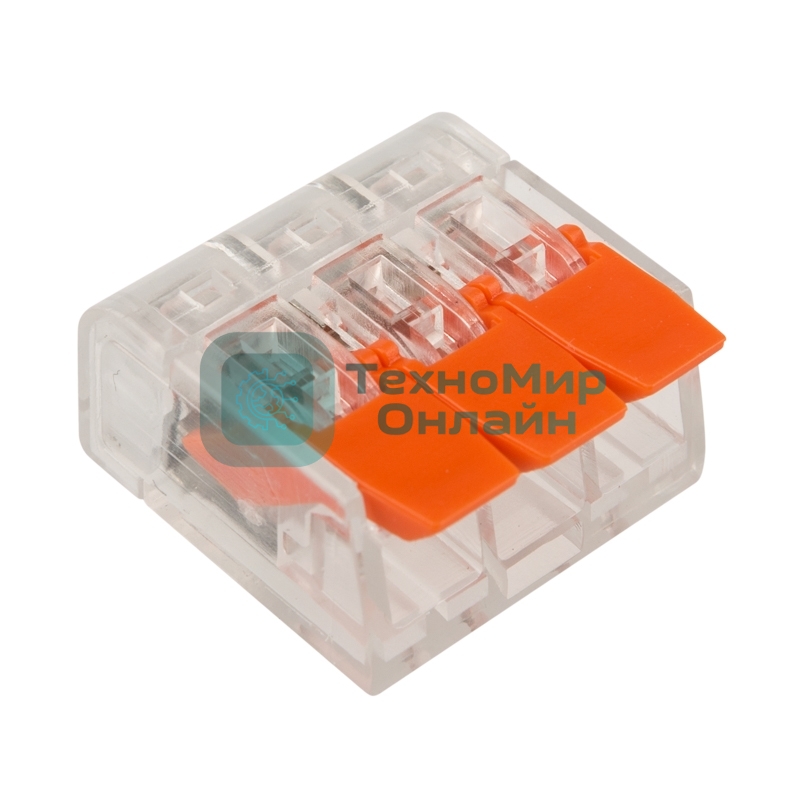 Клемма соединительная рычажковая компактная Rexant 3-проводная, прозрачная, 0.14-4 мм² (20 шт./уп.)