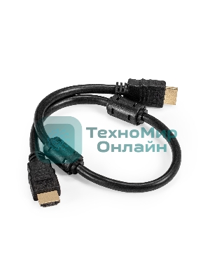 Кабель HDMI ExeGate EX-CC-HDMI2-0.5F (19M/19M, v2.0, 0,5м, 4K UHD, Ethernet, ферритовые кольца, позолоченные контакты)