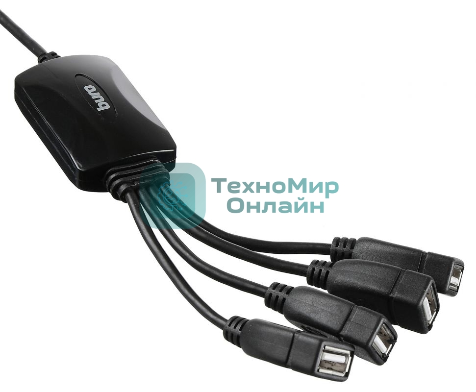 Разветвитель USB 2.0 Buro BU-HUB4-0.3-U2.0-Splitter 4порт. черный