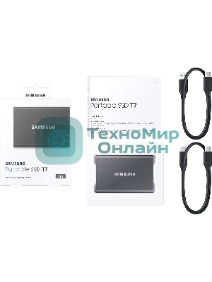Внешний SSD Samsung T7, 1TB, USB 3.2 Gen 2 Type-C, R/W 1050/1000, серый