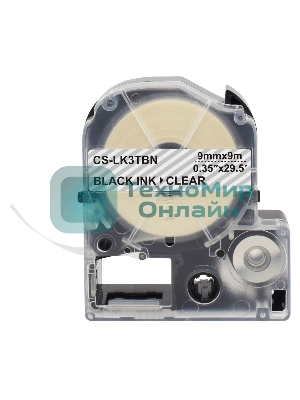 Картридж ленточный Cactus CS-LK3TbN черный шрифт, прозрачный фон (9 мм, 9 м) для Epson LW300/LW400/LW700/LW600P/LW1000P/K400/Z700/Z900