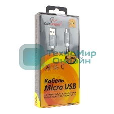 Кабель USB2.0 Cablexpert CC-G-mUSB02Gy-0.5M, AM/microB, серия Gold, длина 0.5м, титан, блистер