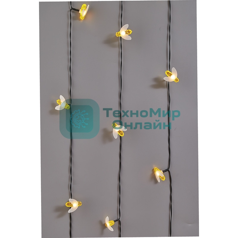 Каскад Lamper Янтарные Пчелы LED 10 м с выносной солнечной панелью 2 м и аккумулятором, IP65, теплое белое свечение
