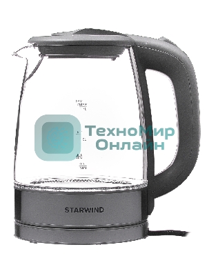 Чайник электрический Starwind SKG2315 1.7 л, 2200 Вт, серый/серебристый (корпус: стекло)