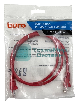 Патч-корд Buro cat.5e 1м красный RJ-45 (м)-RJ-45 (м)