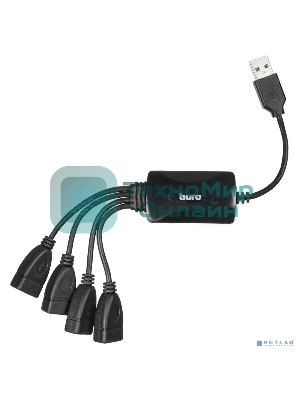 Разветвитель USB 2.0 Buro BU-HUB4-0.3-U2.0-Splitter 4порт. черный
