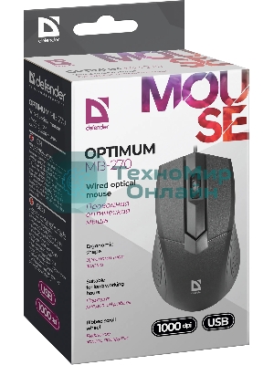 Мышь проводная Defender Optimum MB-270 черный, 1200 dpi, USB, кнопки - 3